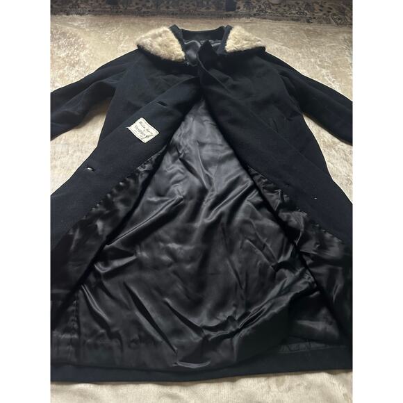 Vintage wool angora mink collar woman coat black gray DOBROYD retro overcoat S - Picture 4 of 16